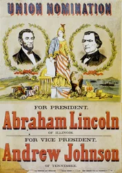 Plakat für die amerikanischen Präsidentschaftswahlen: Kandidat Abraham Lincoln und sein Vizepräsident Andrew Johnson, 1860